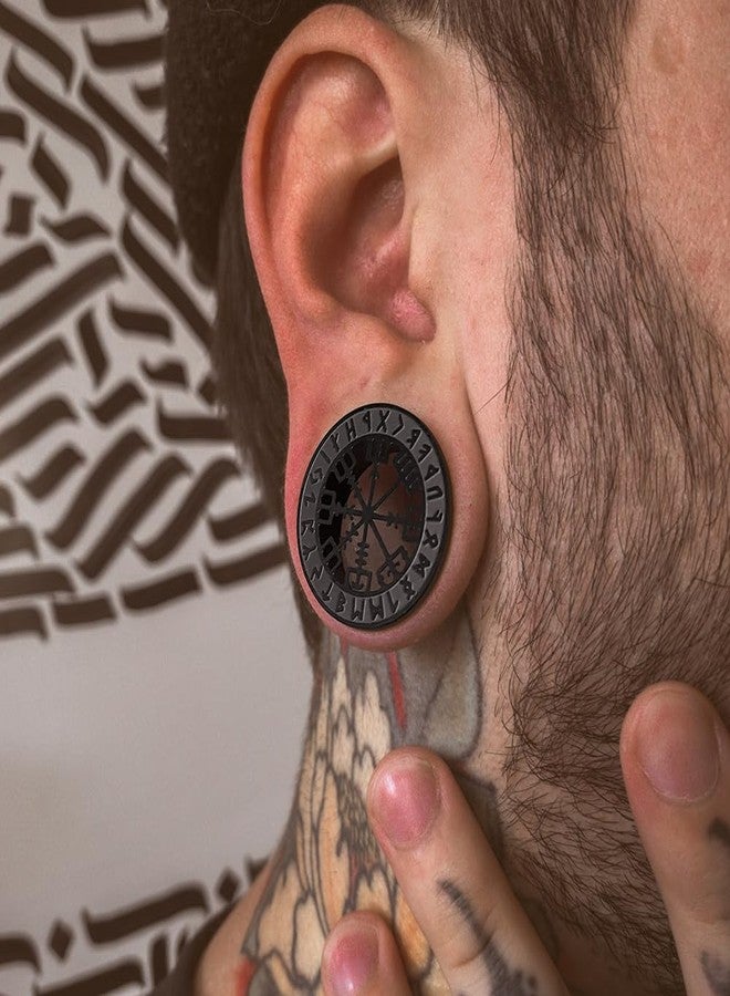 Earblity 1 Pair Cute gauges with Norse Viking Rune 00g/ 10mm Ear Tunnels Plugs 316 Stainless Steel Black Ear Gauges Weight Saddle Plugs Hypoallergenic expander Piercing Body Jewelry for women and men - Image 2